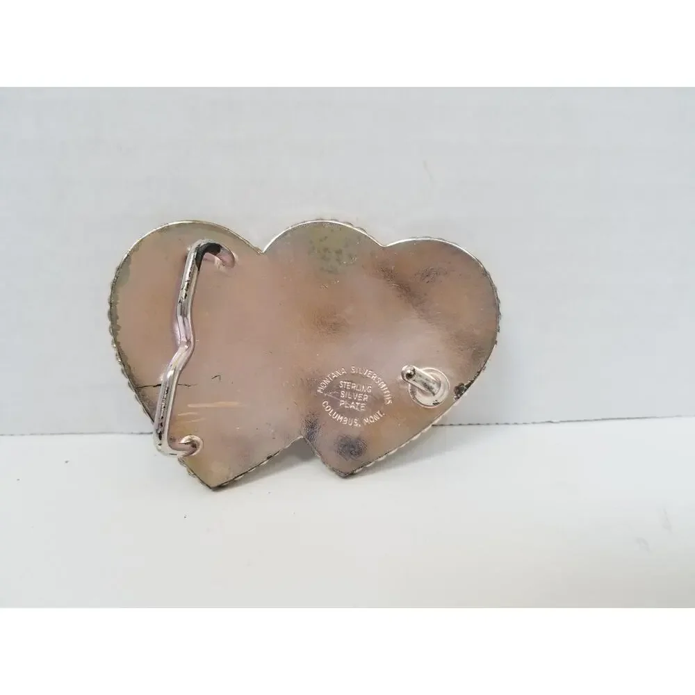 Montana Silversmiths Silver Gold Ornate Filigree Double Heart Buckle Vintage